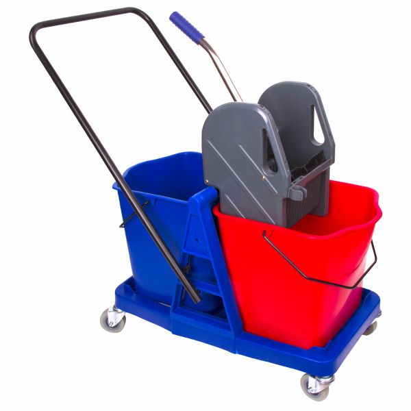 Тележка уборочная BRABIX, 2 съемных ведра 23 л, механический отжим, пластиковый каркас, 606659 