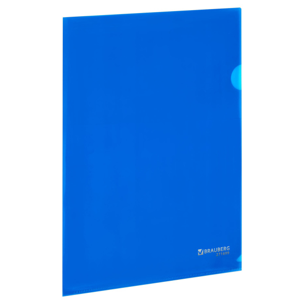 Папка-уголок А4, синяя, 0,10 мм, BRAUBERG EXTRA, 271699 