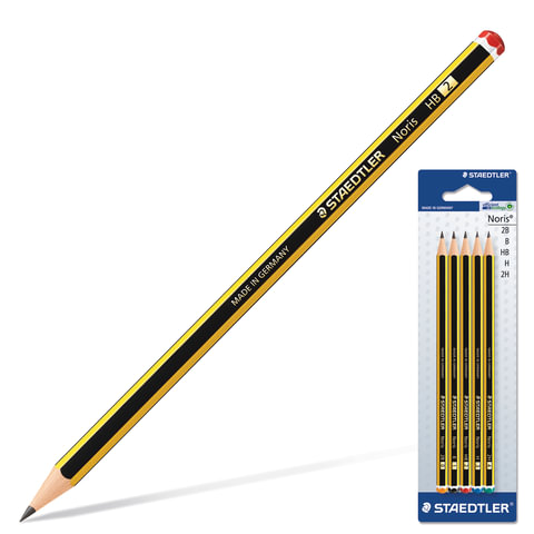 Карандаши ч/гр STAEDTLER (Штедлер, Германия), НАБОР 5шт, "Noris"2B-2H, чер-жел, без рез, заточ, 120-
