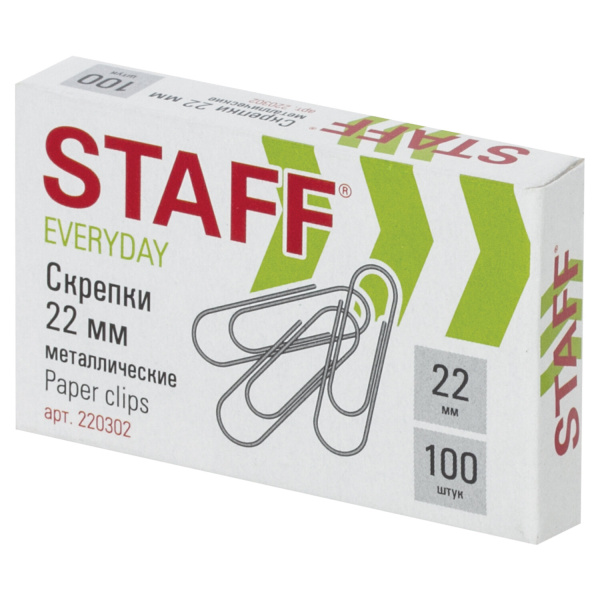 Скрепки STAFF 22 мм, 100шт. в карт.коробке