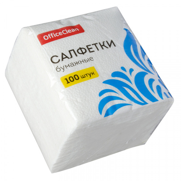 Салфетки бумажные OfficeClean, 1 слойн., 23*23см, белые, 100шт.