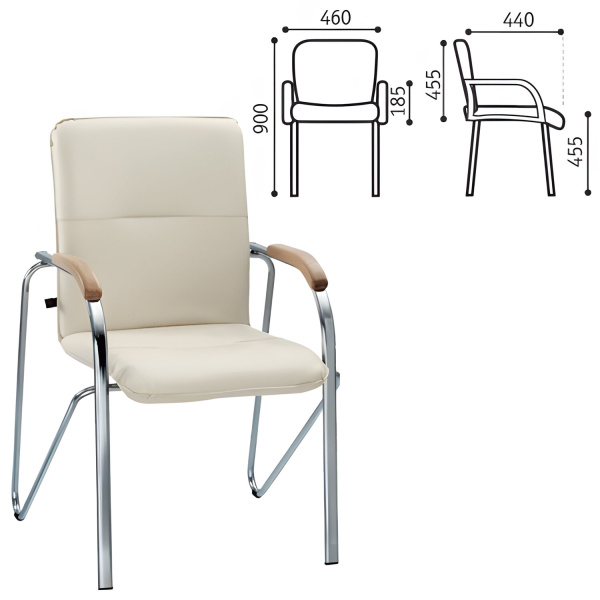 Кресло для приемных и переговорных "Samba" (дерево 1.007), хром.каркас, кожзам беж. V-18