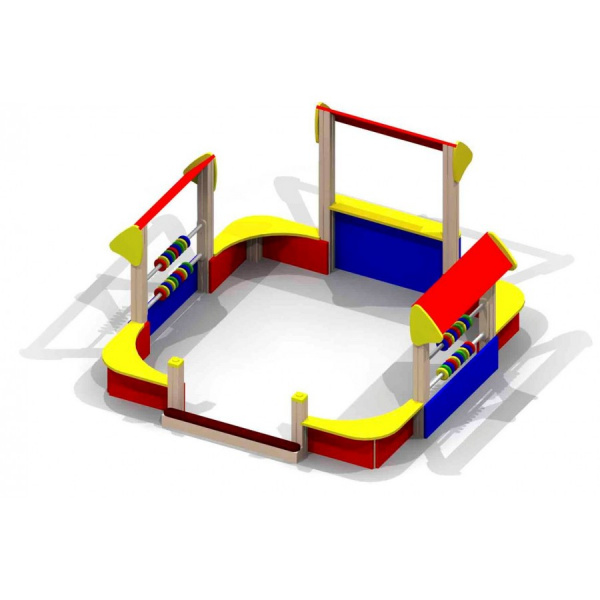 Песочн. двор со счетами, без входи. арки ( от 2 лет), деревянный брус, 2900х2850 мм, Н=1520 мм