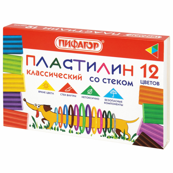 Пластилин классический ПИФАГОР "Веселая такса", 12 цветов, 180 г, СО СТЕКОМ, 106675 Пластилин классический ПИФАГОР "Веселая такса", 12 цветов, 180 г, СО СТЕКОМ, 106675