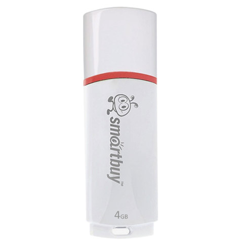 Флэш-диск 4 GB, SMARTBUY Crown, USB 2.0, белый, SB4GBCRW-W