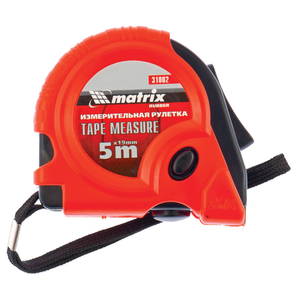 Рулетка измерительная 5,0м х 19мм, MATRIX "Rubber", обрезиненный корпус, 3 механизма фиксации, 31002