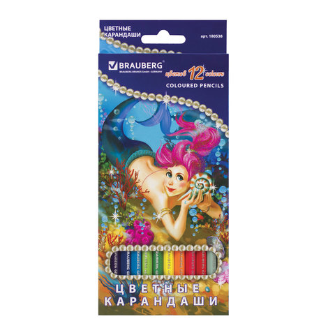 Карандаши цветные BRAUBERG "Ocean love" (Морские истории) 12цв, заточ., карт.уп. с блестками, 180538 Карандаши цветные BRAUBERG "Ocean love" (Морские истории) 12цв, заточ., карт.уп. с блестками, 180538