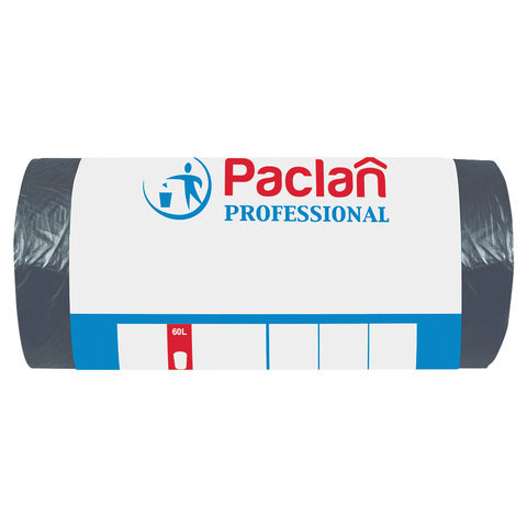 Мешки д/мусора 60л PACLAN "Professional" в рулоне 50шт., ПНД, 6,2 мкм, 60х80 см, черные 858