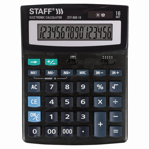 Калькулятор STAFF настольный STF-888-16, 16 разрядов, двойное питание, 200х150мм
