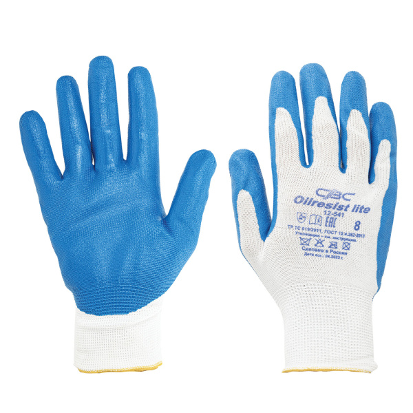 Перчатки полиэфирные ОИЛРЕЗИСТ ЛАЙТ маслобензостойкие 1 пара, 13 класс, 40-42 г, размер 8, покрытие 