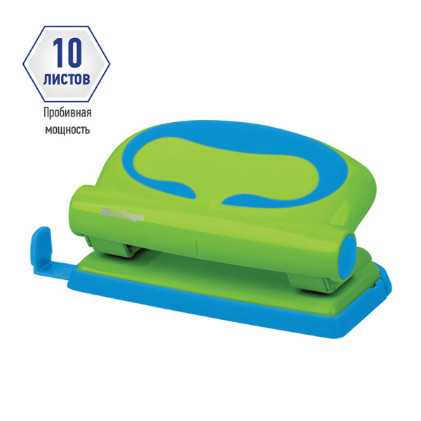 Дырокол Berlingo "Fuze" 10л., пластиковый, зеленый, с линейкой DDp_10002