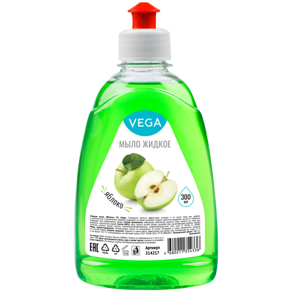 Мыло жидкое 300мл Vega "Яблоко", пуш-пул