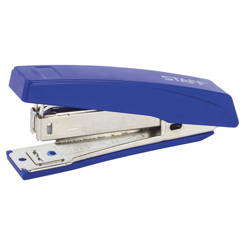 Степлер STAFF №10, до 10 листов, пластиковый корпус, металлический механизм, синий, 227405