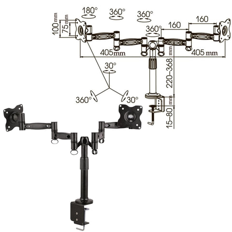 Кронштейн для 2 мониторов настольный KROMAX OFFICE-3, VESA 75/100, 10"-24", до 2х10 кг, 7 степеней с