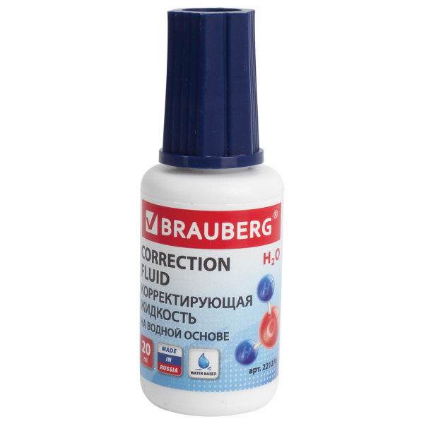 Корректирующая жидкость BRAUBERG, 20 мл, с кисточкой, на водной основе