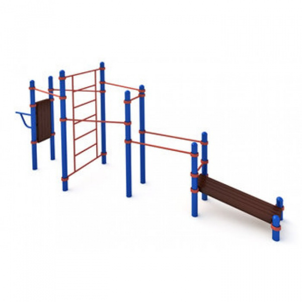 Четыре турника классического хвата, шведская стенка, брусья