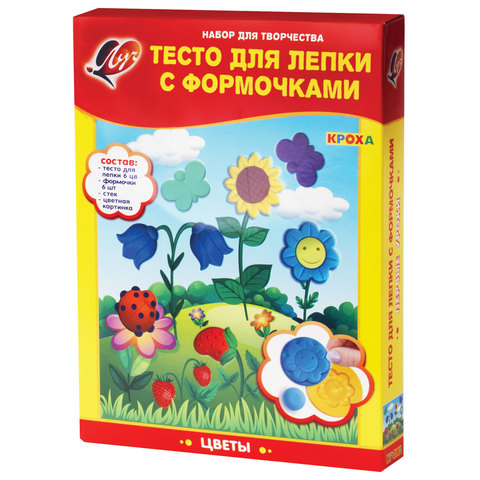 Пластилин на растительной основе (тесто для лепки) ЛУЧ "Цветы", 6цв, 360г, формочки, стек,26С1626-08