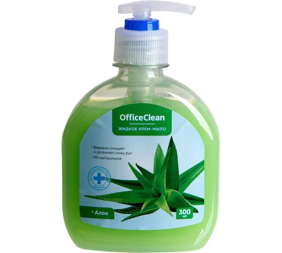 Мыло-крем жидкое 300мл OfficeClean "Алоэ антибактериальное", с дозатором