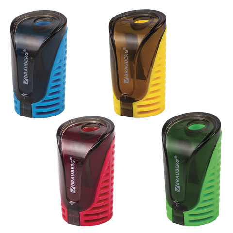 Точилка BRAUBERG "Cell" с контейнером, пластиковая, овальная, цвет корпуса ассорти, 226944 