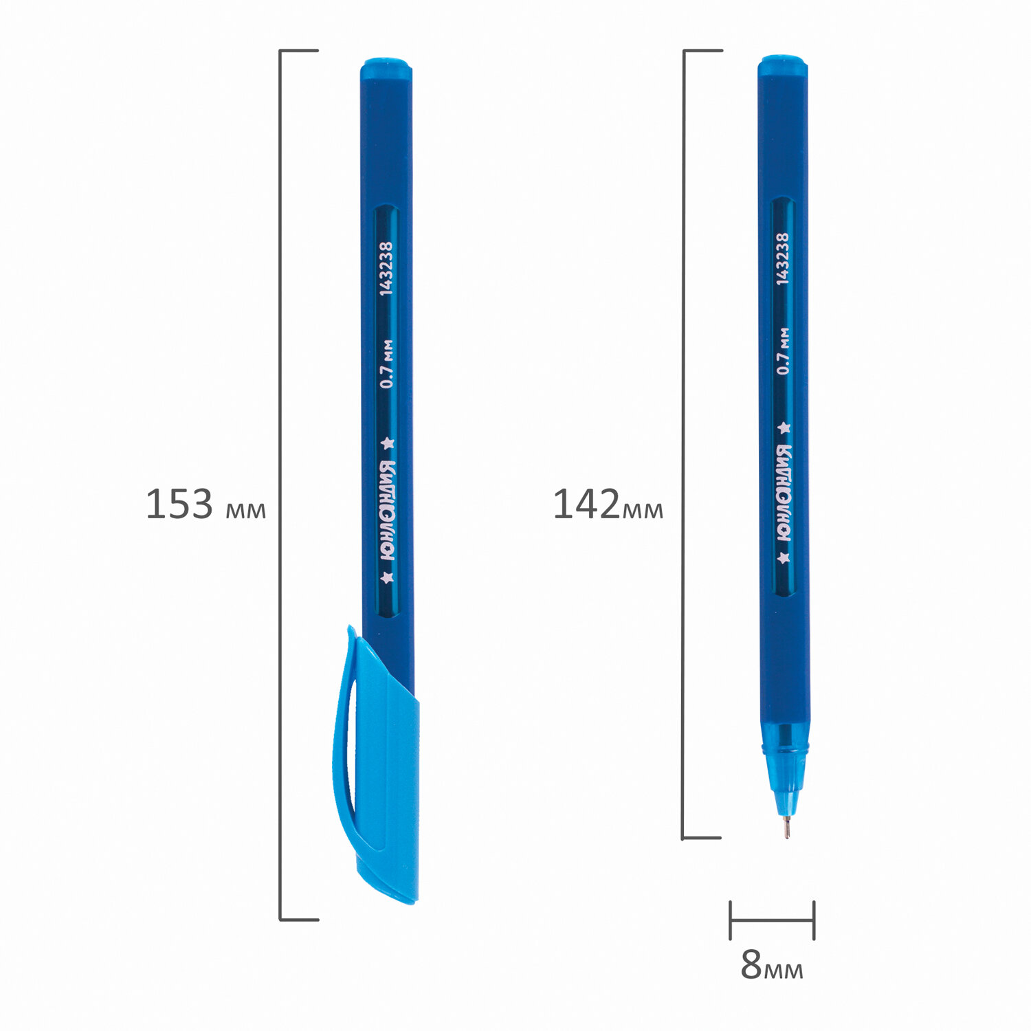 Ручка шариковая масляная ЮНЛАНДИЯ "Трехгранная серия", СИНЯЯ, корпус ассорти, 0,7 мм, 0,35 мм,143238