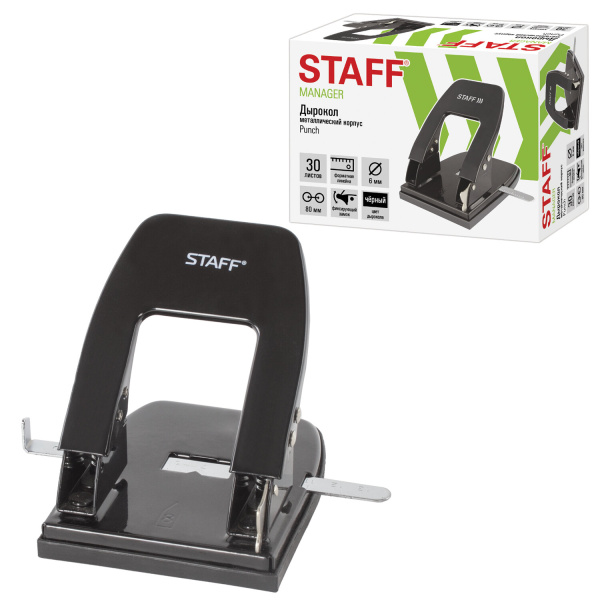 Дырокол металлический STAFF, до 30 листов, черный, 224650 Дырокол металлический STAFF, до 30 листов, черный, 224650