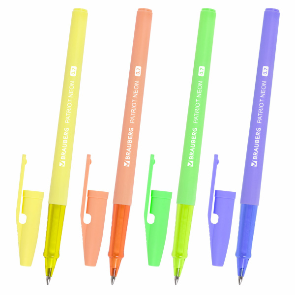 Ручка шариковая РОССИЯ "PATRIOT NEON", СИНЯЯ, корпус ассорти, 0,7 мм, линия 0,35 мм, BRAUBERG, 14396