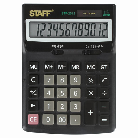 Калькулятор STAFF настольный STF-2512, 12 разрядов, двойное питание, 170х125мм