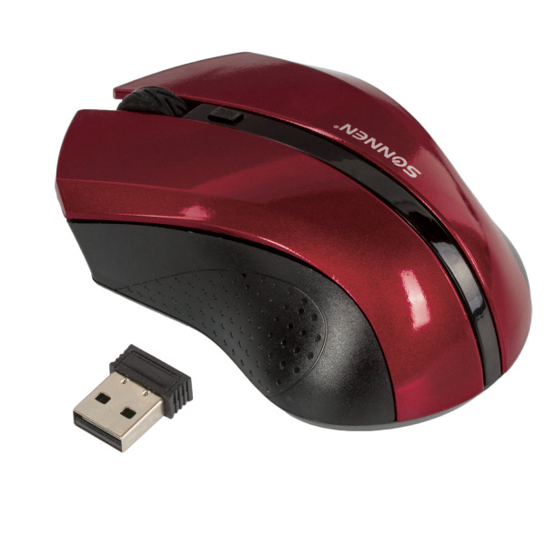 Мышь беспроводная SONNEN WM-250Br, USB,1600dpi, 3 кнопки+1 колесо-кнопка,оптическая,бордовая, 512641