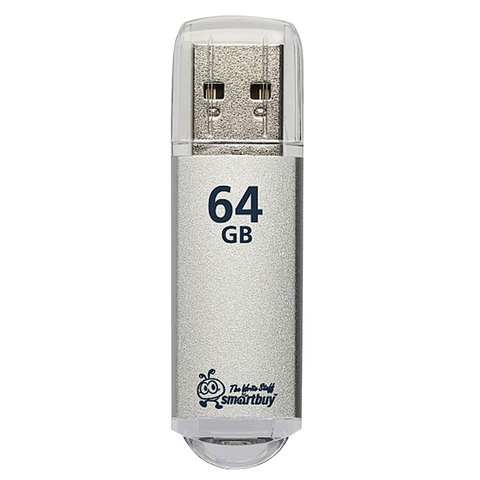 Флэш-диск 64 GB, SMARTBUY V-Cut, USB 2.0, металлический корпус, серебристый, SB64GBVC-S ОЗ ОБ