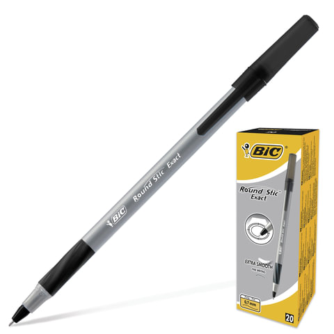 Ручка шариковая BIC "Round Stic Exact" (Франция), корпус серый, черные детали, толщина письма 0,35 м