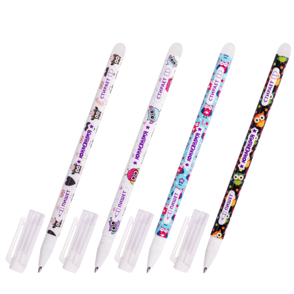 Ручка стираемая гелевая ЮНЛАНДИЯ "Совята", СИНЯЯ, корпус ассорти, узел 0,5мм, линия 0,35мм, 143658