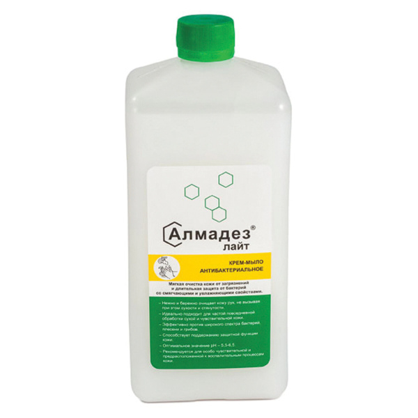 Мыло-крем жидкое 1л АЛМАДЕЗ-ЛАЙТ, Антибактериальное с крышкой, МАЛ-03
