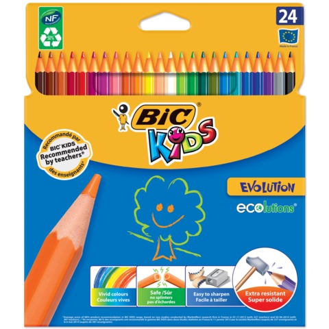 Карандаши цветные BIC "Kids ECOlutions Evolution" 24 цв, пластиковые, заточ., картон. упак., 937515 Карандаши цветные BIC "Kids ECOlutions Evolution" 24 цв, пластиковые, заточ., картон. упак., 937515