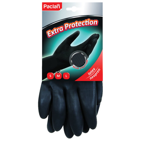 Перчатки хоз. неопреновые, ХБ напыление, M (средний), черные, PACLAN "Extra Protection", 407740 Перчатки хоз. неопреновые, ХБ напыление, M (средний), черные, PACLAN "Extra Protection", 407740