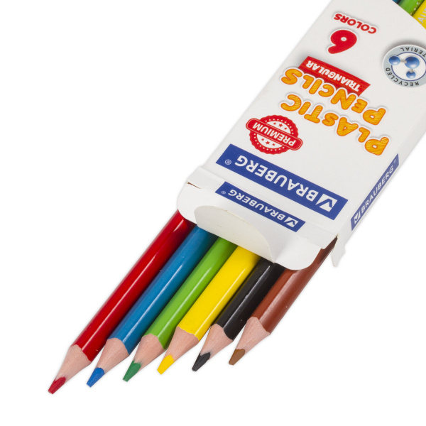 Карандаши цветные пластиковые BRAUBERG PREMIUM, 6 цветов, трехгранные, грифель мягкий 3 мм, 181660 Карандаши цветные пластиковые BRAUBERG PREMIUM, 6 цветов, трехгранные, грифель мягкий 3 мм, 181660