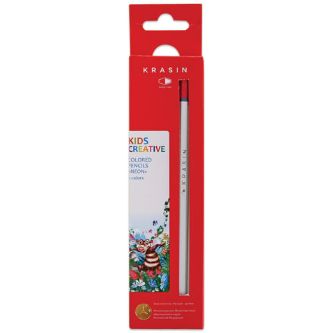 Карандаши цветные КРАСИН Neon "Планета зверей",  6 неоновых цв., заточен, 177 мм,06KW000203H