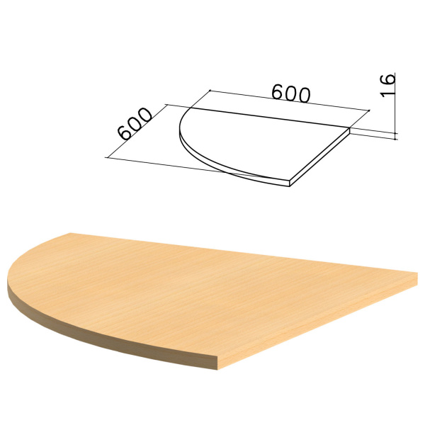Стол приставной угловой "Канц", (ш600*г600*в750 мм), БЕЗ ОПОРЫ (код640072), цв.бук, ПК34.10