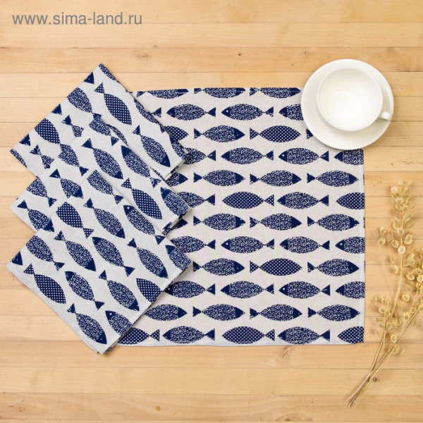 Набор салфеток Доляна 40х40см 4шт, Морская, 100%пэ, рогожка 200 гр/м 3580529