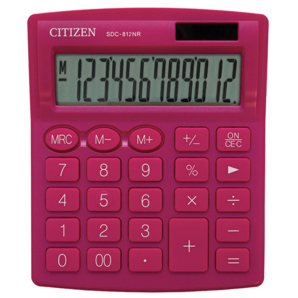 Калькулятор настольный CITIZEN SDC-812NRPKE, КОМПАКТНЫЙ (127х105мм), 12 разр., дв. питание, РОЗОВЫЙ
