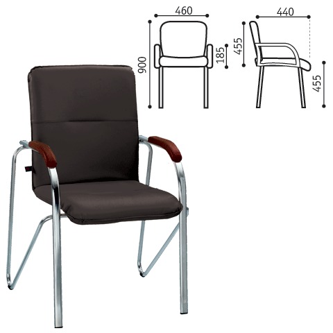 Кресло для приемных и переговорных "Samba" (дерево 1.031), хром.каркас, кожзам черный V-14