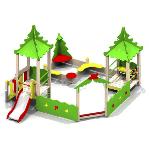 Песочный дворик "Опушка с горкой" (от 2 лет), деревянный брус, 4820х4120 мм, Н=3050 мм