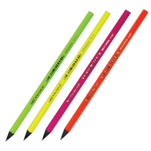 Карандаш чернографитный BIC "Evolution Fluo", 1 шт., HB, пластиковый, корпус ассорти, без ластика,  Карандаш чернографитный BIC "Evolution Fluo", 1 шт., HB, пластиковый, корпус ассорти, без ластика,