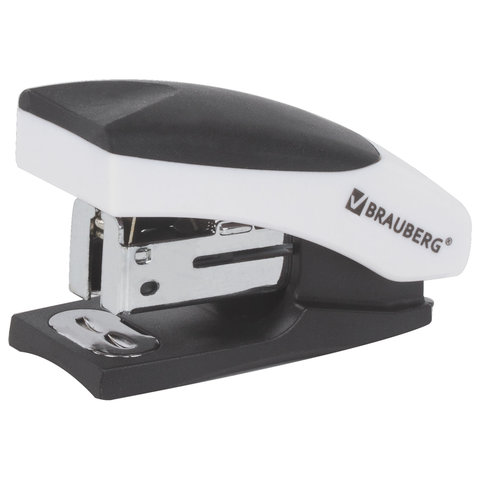 Степлер №24/6, 26/6 МИНИ BRAUBERG "Soft", до 15 листов, с резиновой накладкой и антистеплером, черно