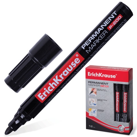 Маркер перманентный (нестираемый) ERICH KRAUSE "P-200", круглый наконечник 0,8-2,2мм, черный, 4777