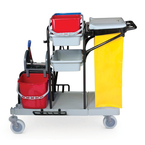 Тележка уборочная BRABIX, ведра 2х20 л, 2х11 л, механический отжим, держатель для мешка, мешок, 2 по