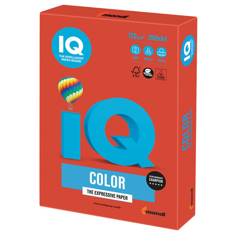 Бумага IQ (АйКью) color, А4, 120 г/м2, 250 л., интенсив кораллово-красная, CO44