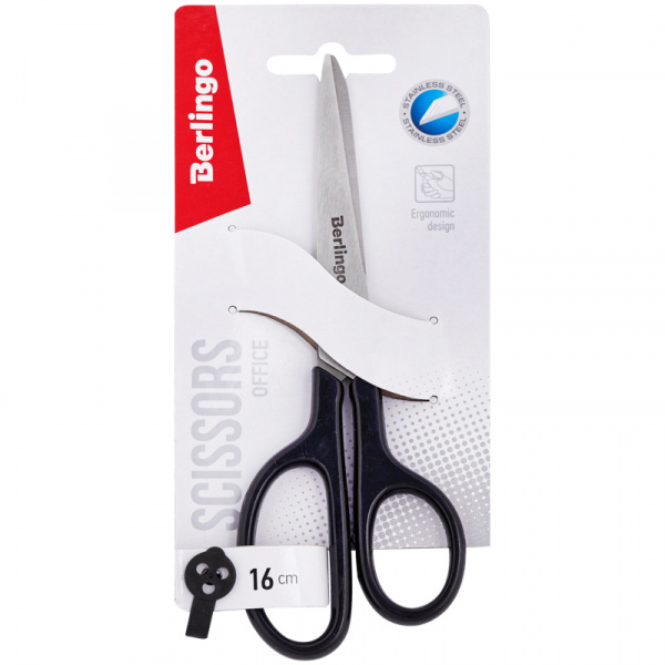 Ножницы Berlingo "Office" 16см, эргономичные ручки, европодвес Ножницы Berlingo "Office" 16см, эргономичные ручки, европодвес