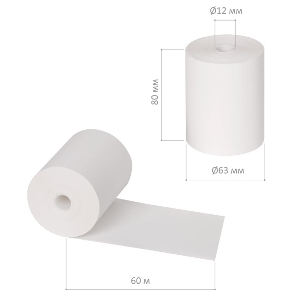 Чековая лента ТЕРМОБУМАГА 80мм (диаметр 63мм, длина 60м, втулка 12мм) ОФИСМАГ, 110893