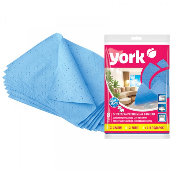 Салфетки для уборки York "Premium", сверхвлаговпитывающие, набор 8шт+2шт, 35*50см, синие