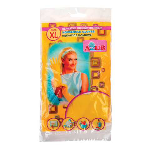 Перчатки хозяйственные резиновые YORK AZUR, с х/б напылением, рифленая ладонь, размер XL 